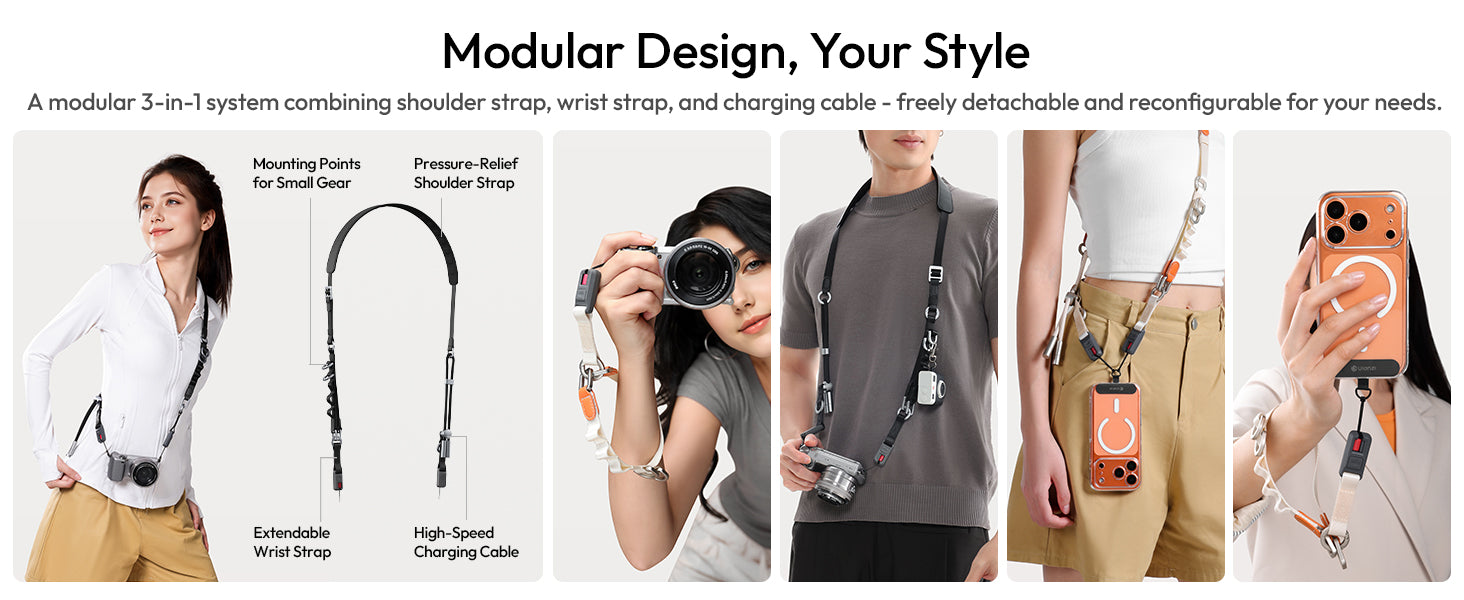 ULANZI YF01 Camera Strap USB-C Cable, 3-in-1 Quick Release, 51-59"