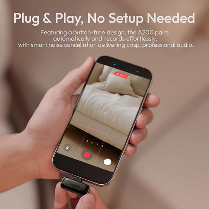 ULANZI A200 Mini Wireless Lapel Mic, USB-C Plug-Play, 48kHz, Noise Cancel, 100m, 30H