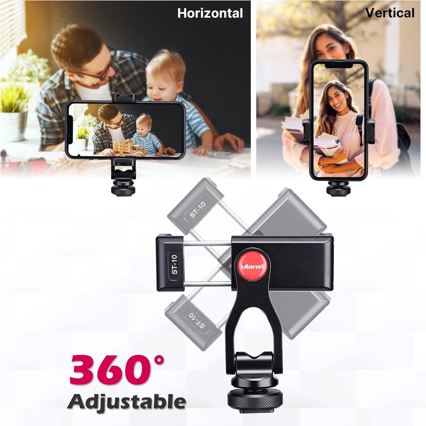 ULANZI ST-10 Metal Phone Tripod Mount, 360¬∞ Universal Clamp, 2 Cold Shoes