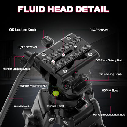 ULANZI MT-81 61in/155cm Camera Tripod 360° Fluid Head Aluminum 8kg Load
