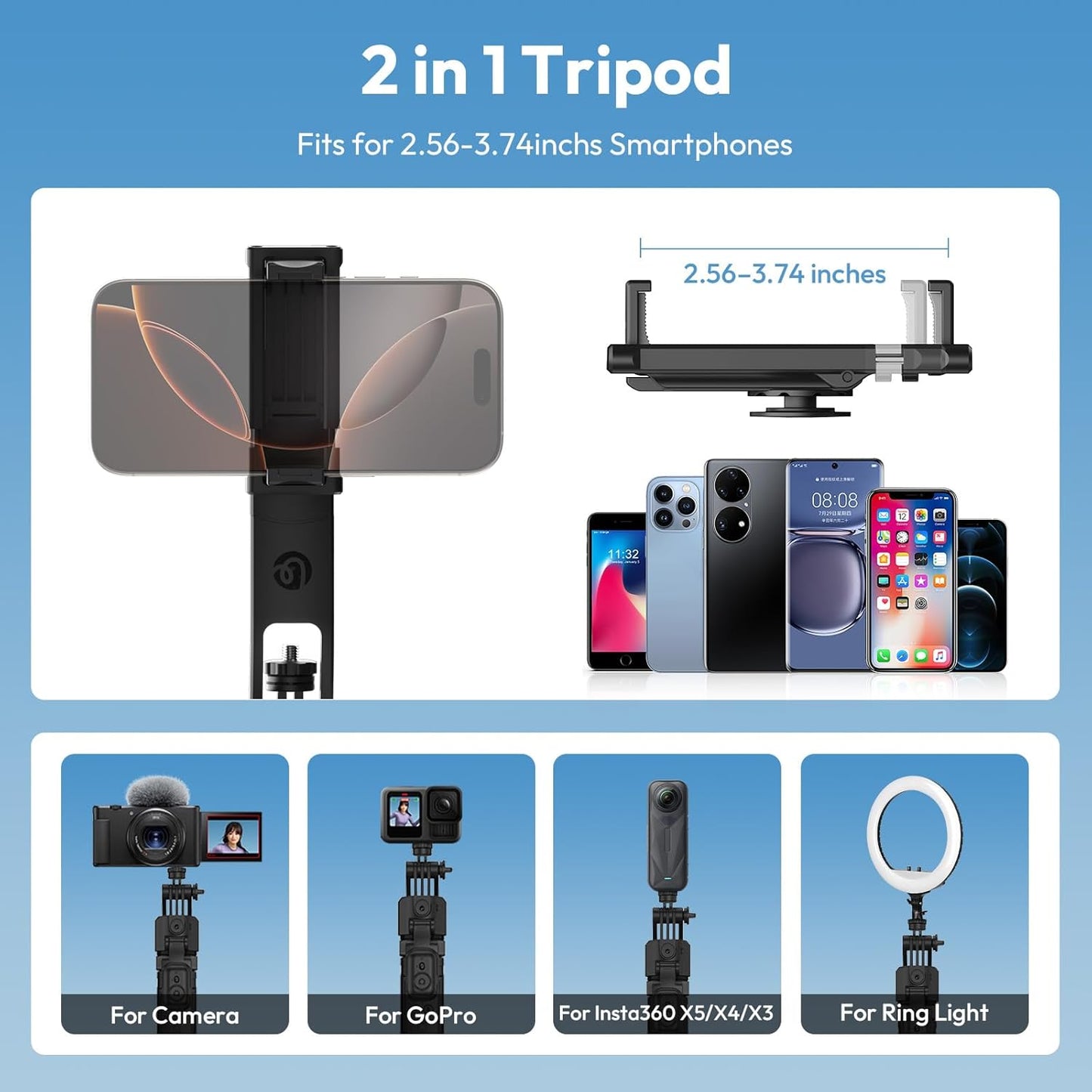 ULANZI TT23 64" Auto Face Tracking Tripod, 360Â° Selfie Stick w/ Remote for iPhone/Android