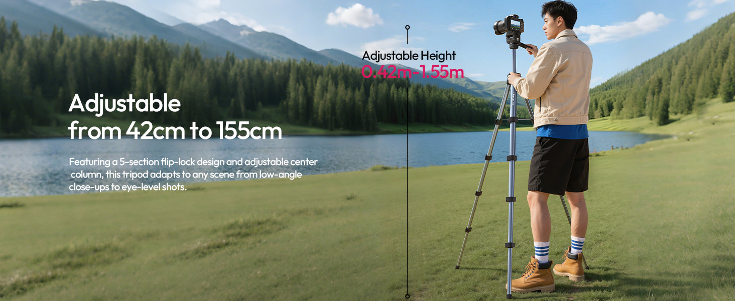 ULANZI TT39 Tripod 61" Vertical/Horizontal, Phone & DSLR, Adjustable