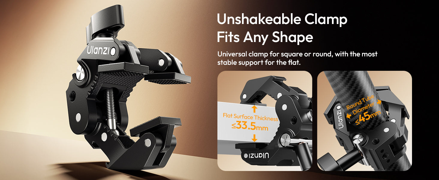 ULANZI CO78 3-Jaw Super Clamp, Cold Shoe, 1/4"-20, ARRI Pins Mount