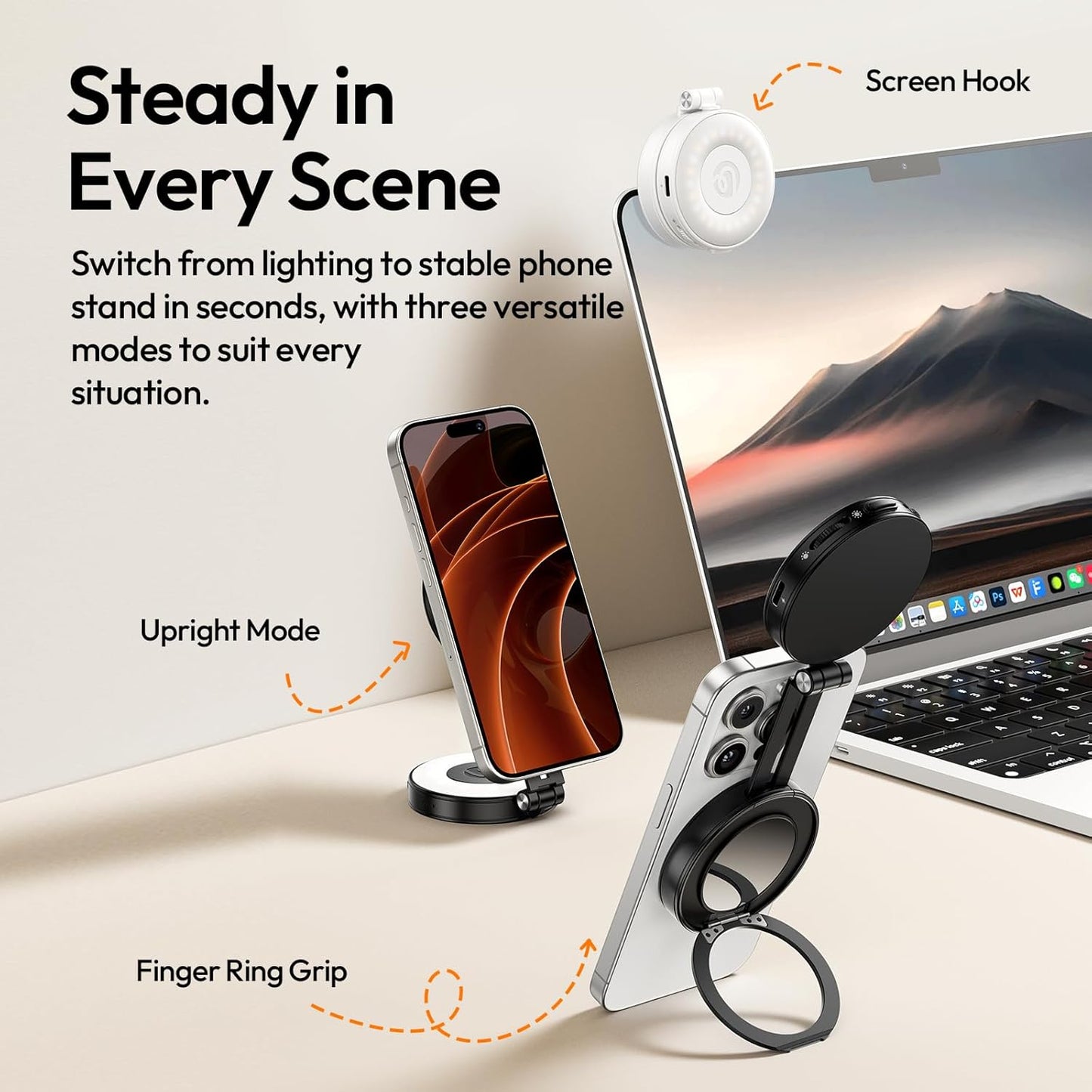 ULANZI LM23 Magnetic 360Â° Selfie Ring Light w/Mirror for iPhone MagSafe Black