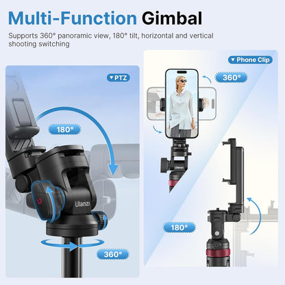 ULANZI MT-78 72.83" Extendable Phone Tripod, Metal Selfie Stick Stand with 360Â° Head