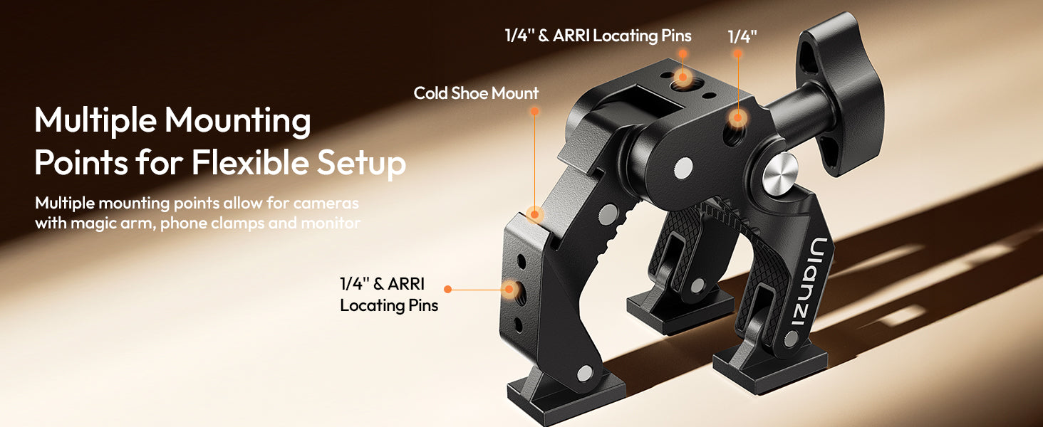 ULANZI CO78 3-Jaw Super Clamp, Cold Shoe, 1/4"-20, ARRI Pins Mount
