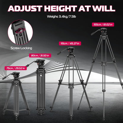 ULANZI MT-81 61in/155cm Camera Tripod 360° Fluid Head Aluminum 8kg Load