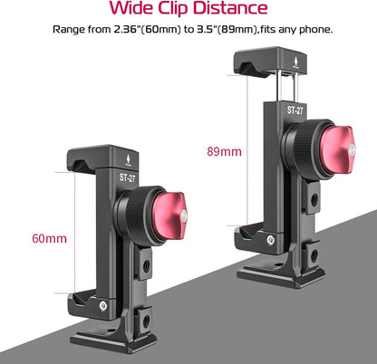 ULANZI ST-27 Phone Tripod Mount, 360Â° Metal Holder, 3 Cold Shoes, Arca, iPhone 17/16