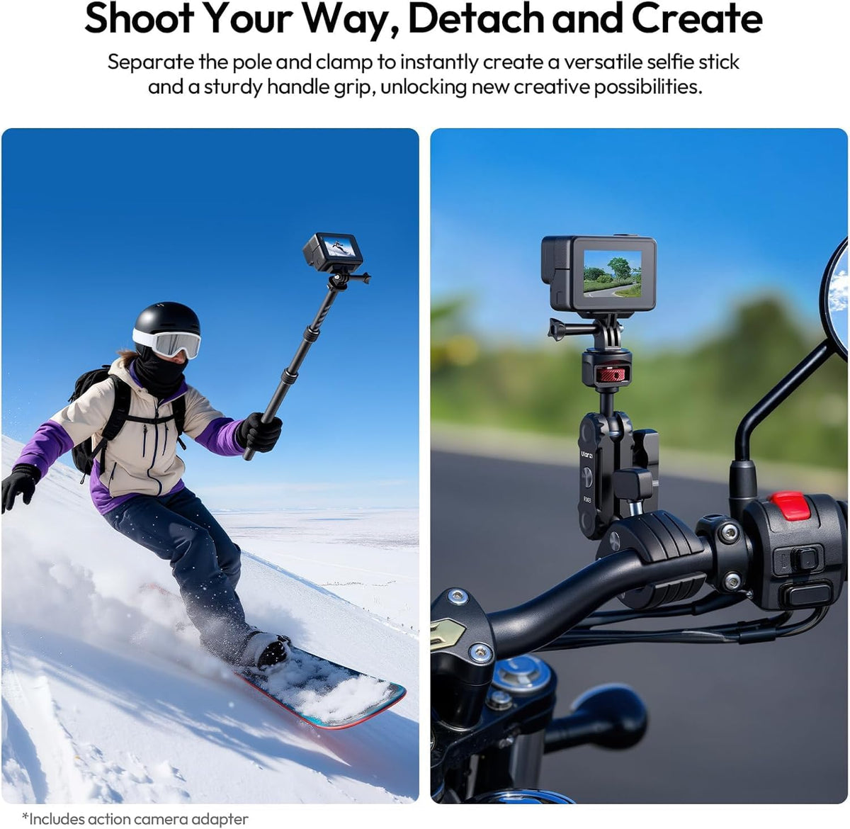 ULANZI VL03 40in Invisible Selfie Stick Motorcycle Bike Mount Kit