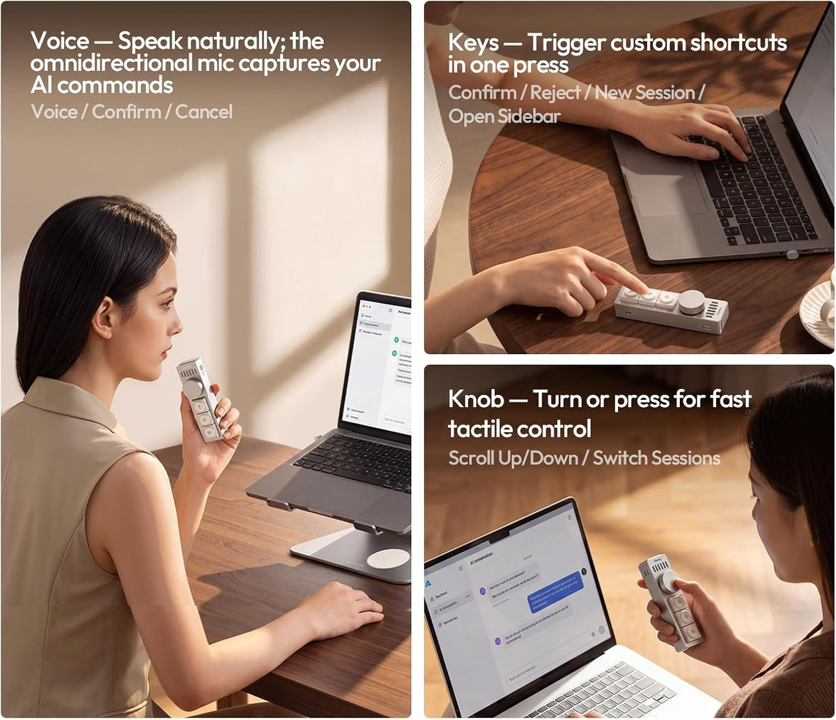 AU05 Wireless AI Keyboard with Microphone | 3 Buttons & 1 Dial | One-Touch Voice Dictation