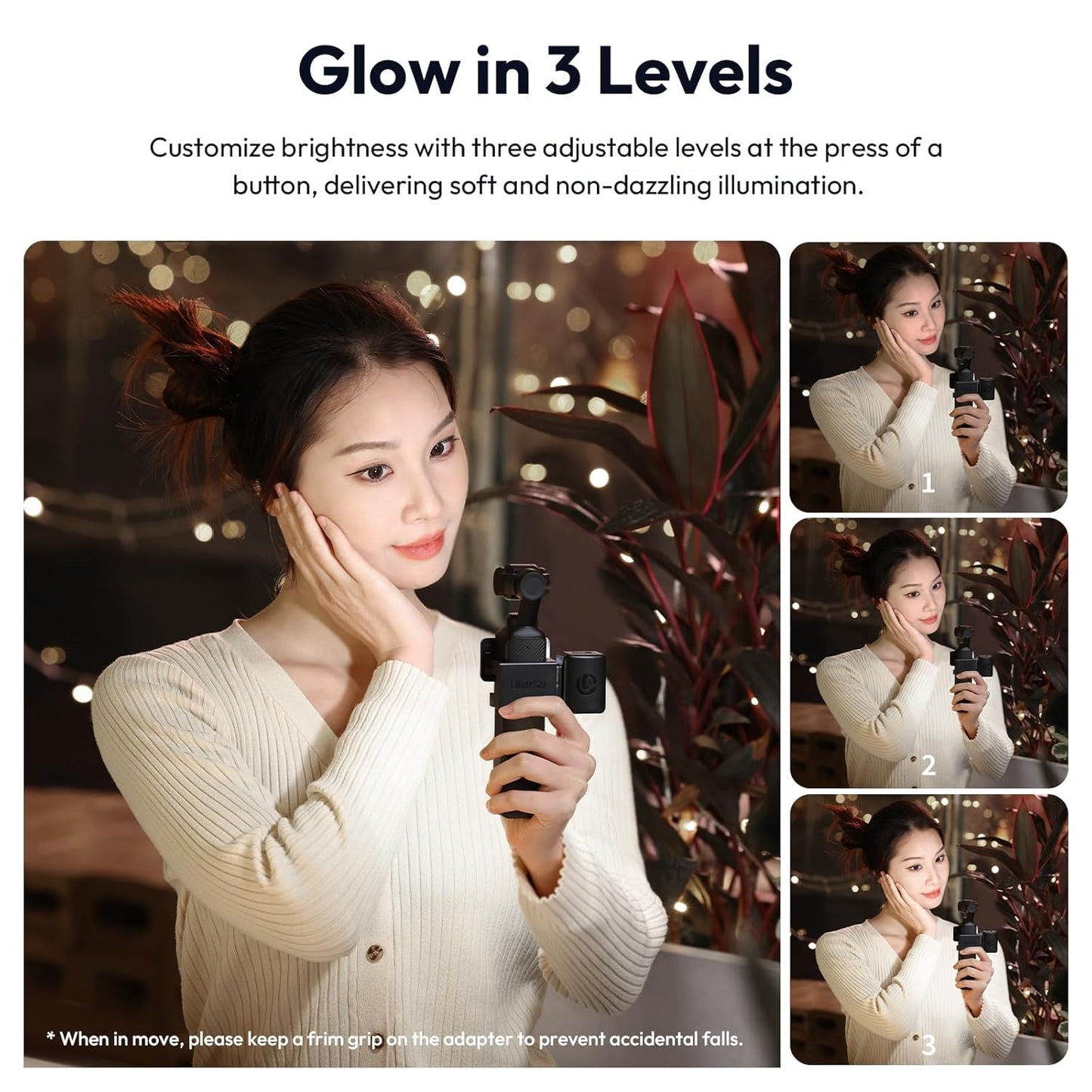 ULANZI LM001 Magnetic Mini Light for DJI Osmo Pocket 3, 2W USB-C, 500mAh, 5800K, CRIâ‰¥95, IPX4, 3-Level Brightness