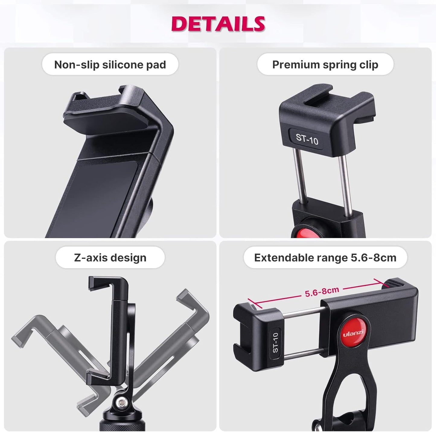 ULANZI ST-10 Metal Phone Tripod Mount, 360¬∞ Universal Clamp, 2 Cold Shoes