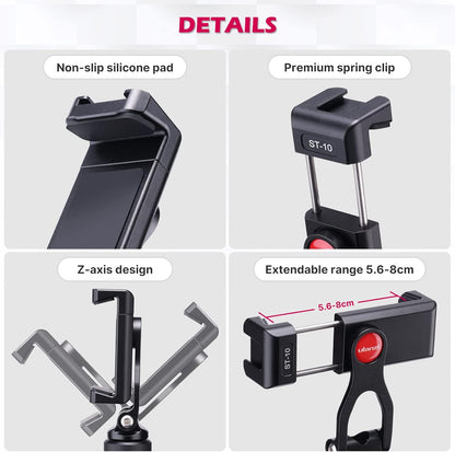 ULANZI ST-10 Metal Phone Tripod Mount, 360¬∞ Universal Clamp, 2 Cold Shoes