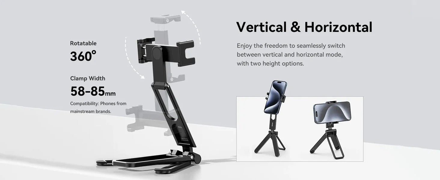 ULANZI MA26 Phone Tripod  â€“ Foldable, 2 Cold Shoe, Compact, Lightweight