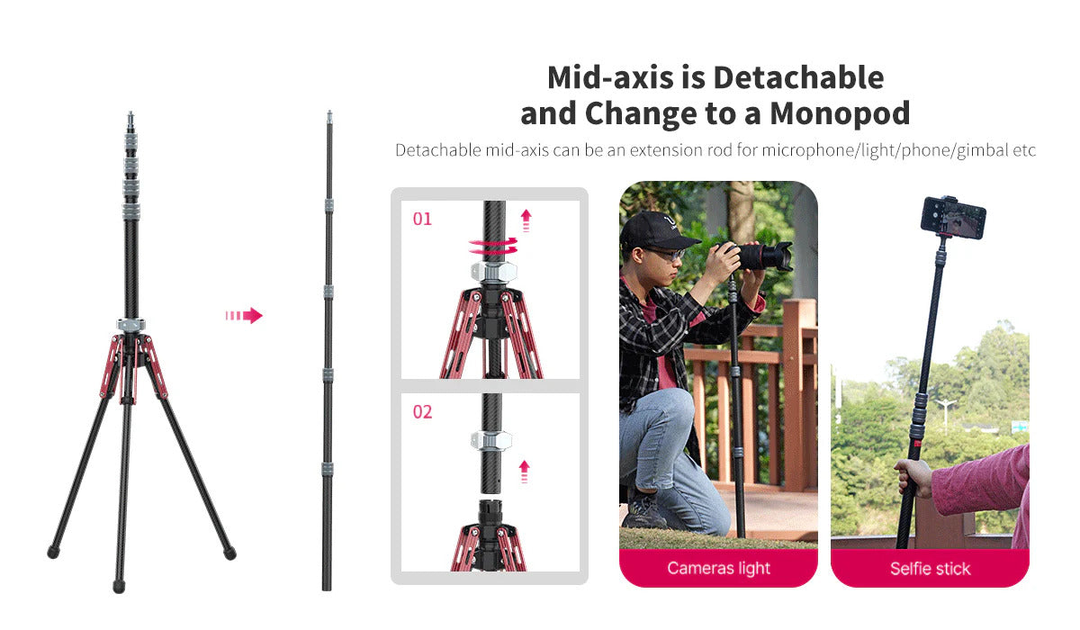 ULANZI MT-49 Carbon Fiber Light Stand, 194cm Tripod for Flash/Camera/Phone