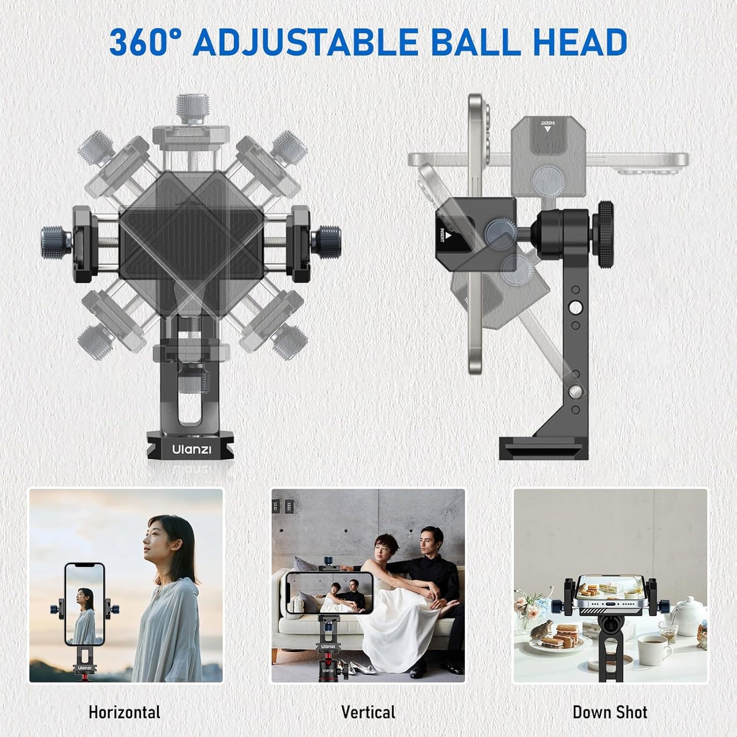 Ulanzi MA53 Phone Tripod Adapter, Arca/UKA, 2 Cold Shoe, 360Â° Metal Mount