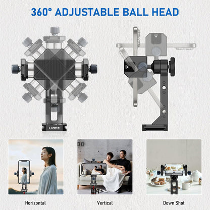 Ulanzi MA53 Phone Tripod Adapter, Arca/UKA, 2 Cold Shoe, 360Â° Metal Mount