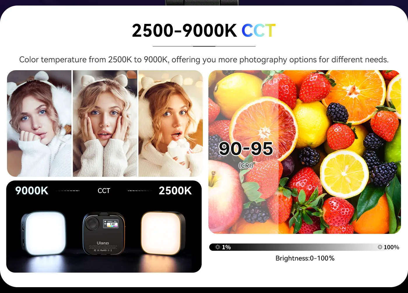 Ulanzi U60 (Black) RGB Video Light, 360Â° Color, CRIâ‰¥95, 2500-9000K, 2500mAh