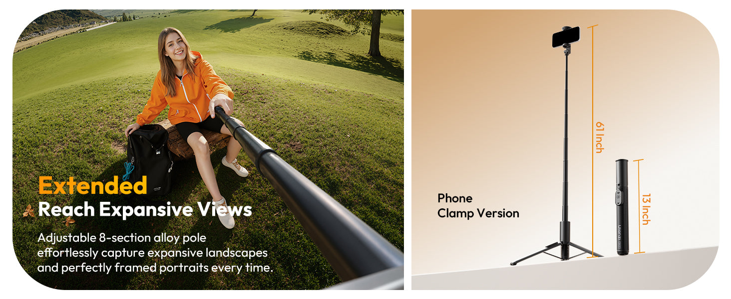 ULANZI SK27 61'' Extendable Phone Tripod/Selfie Stick, Bluetooth Remote