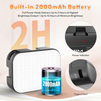Ulanzi VL100X Selfie Clip LED Light, 2500-6500K Bi-Color, 2000mAh, Phone/Laptop Panel