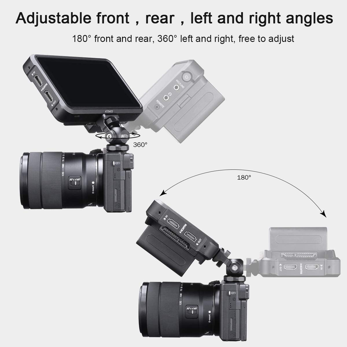 UURig R015 Ballhead Adjustable Angle Camera Monitor Mount Bracket, 1/4" Screw Tripod Mounting Head Arri Locating Applicable, Video Shooting Photography Accessories