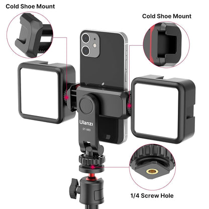 Uanzi ST-06S Universal Smartphone Mount with 2 Cold Shoes, 360Â° Rotation, Adjustable Clip