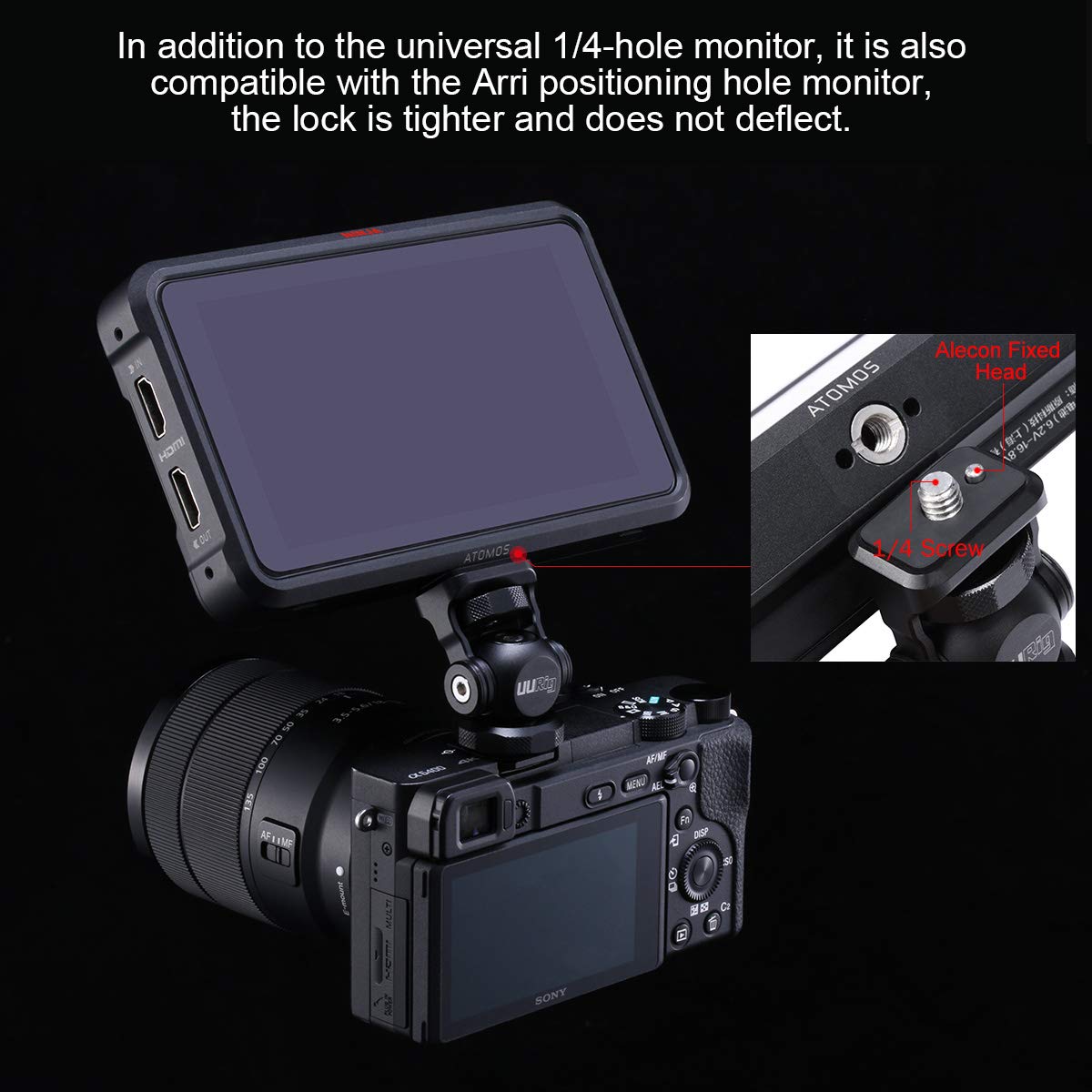 UURig R015 Ballhead Adjustable Angle Camera Monitor Mount Bracket, 1/4" Screw Tripod Mounting Head Arri Locating Applicable, Video Shooting Photography Accessories