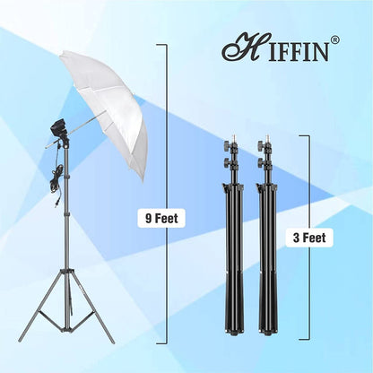 HIFFIN E27 Studio Double Holder KIT Umbrella White + Studio Light Stand 9 FT+ Umbrella and Double Holder KIT Set of 2 (2 x Double Holder | 2 x Light Stand 9 feet | 2 x Umbrella | 1 x Bag)