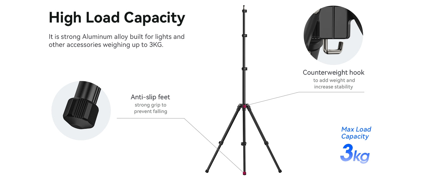 ULANZI TT43 6.23ft Extendable Light Stand, Aluminum Tripod for Studio