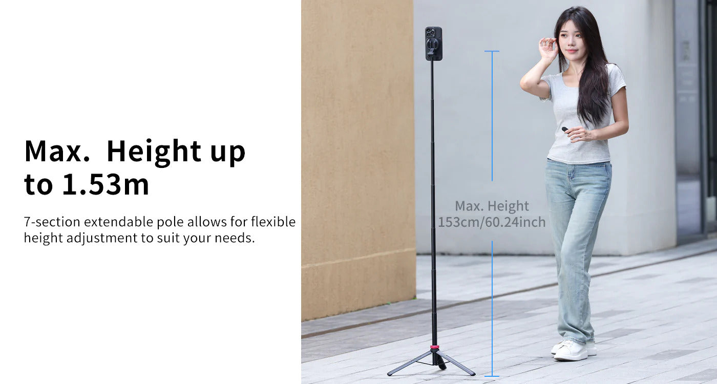 Ulanzi MT-84 61" Phone Tripod, Magnetic Selfie Stick with Remote for iPhone