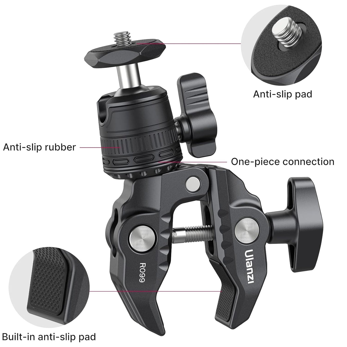 ULANZI R099 Super Clamp Camera Mount with 360¬∞ Ballhead for Bike/Bicycle/Motorcycle Handlebar Pole Tripod Tube Crossbar Gimbal Rods Mount