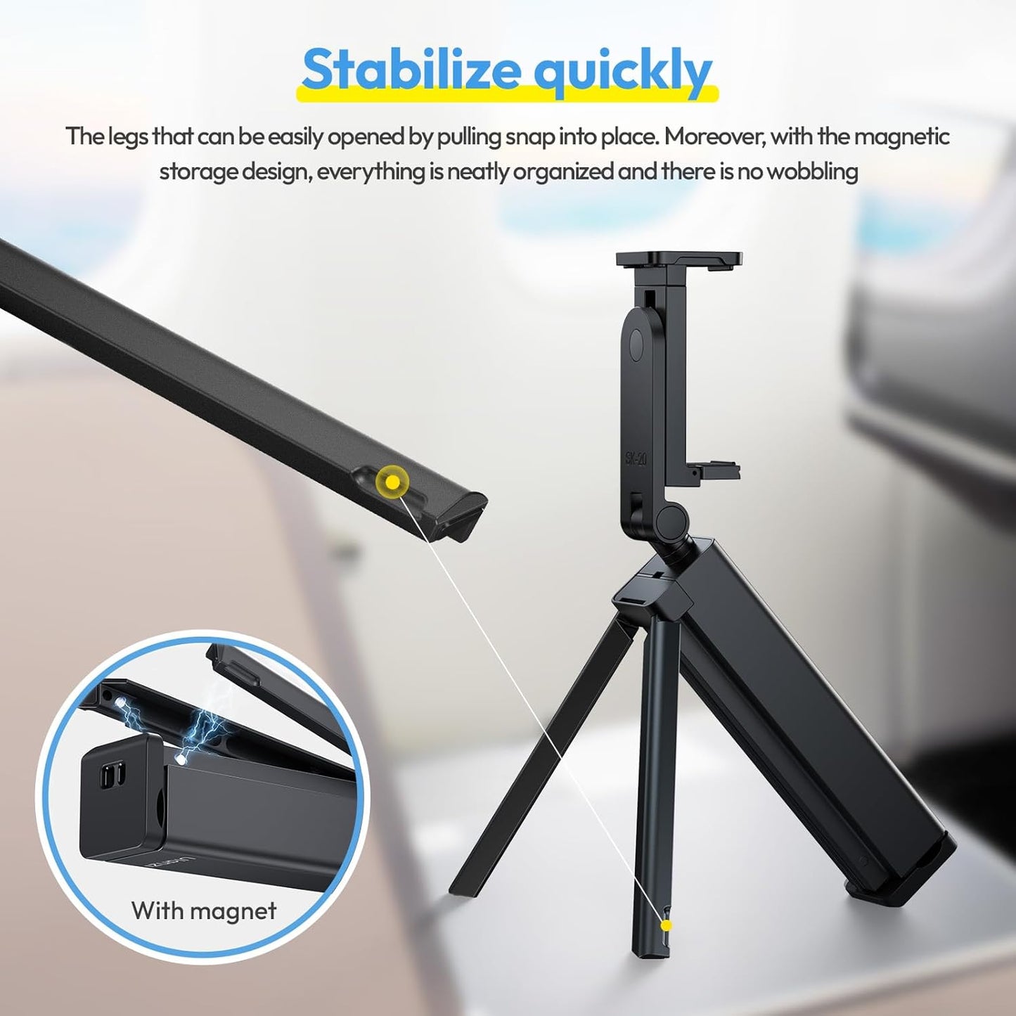 ULANZI SK-20 Travel Essentials Airplane Phone Holder, Phone Tripod 360Â° Rotation,Travel Must Have Handsfree Cellphone Stand for Desk,Flight Essential Universal Adjustable Stand for Train Table