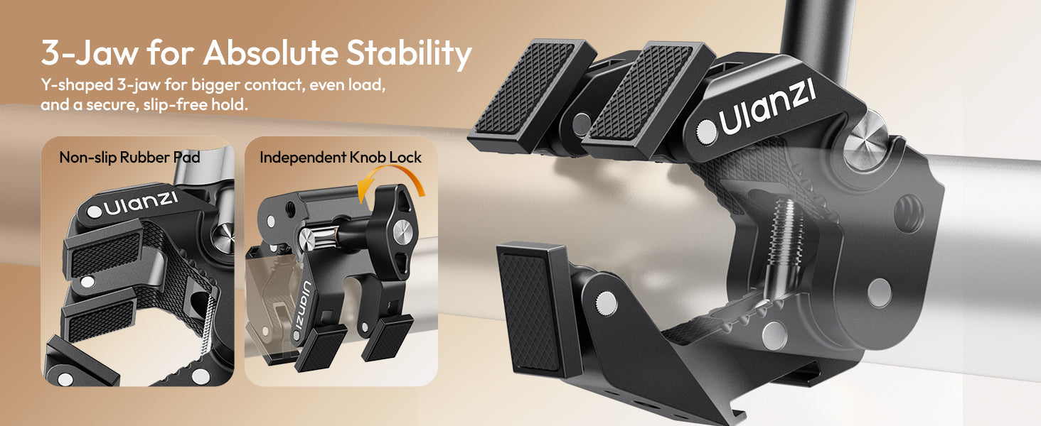 ULANZI CO78 3-Jaw Super Clamp, Cold Shoe, 1/4"-20, ARRI Pins Mount