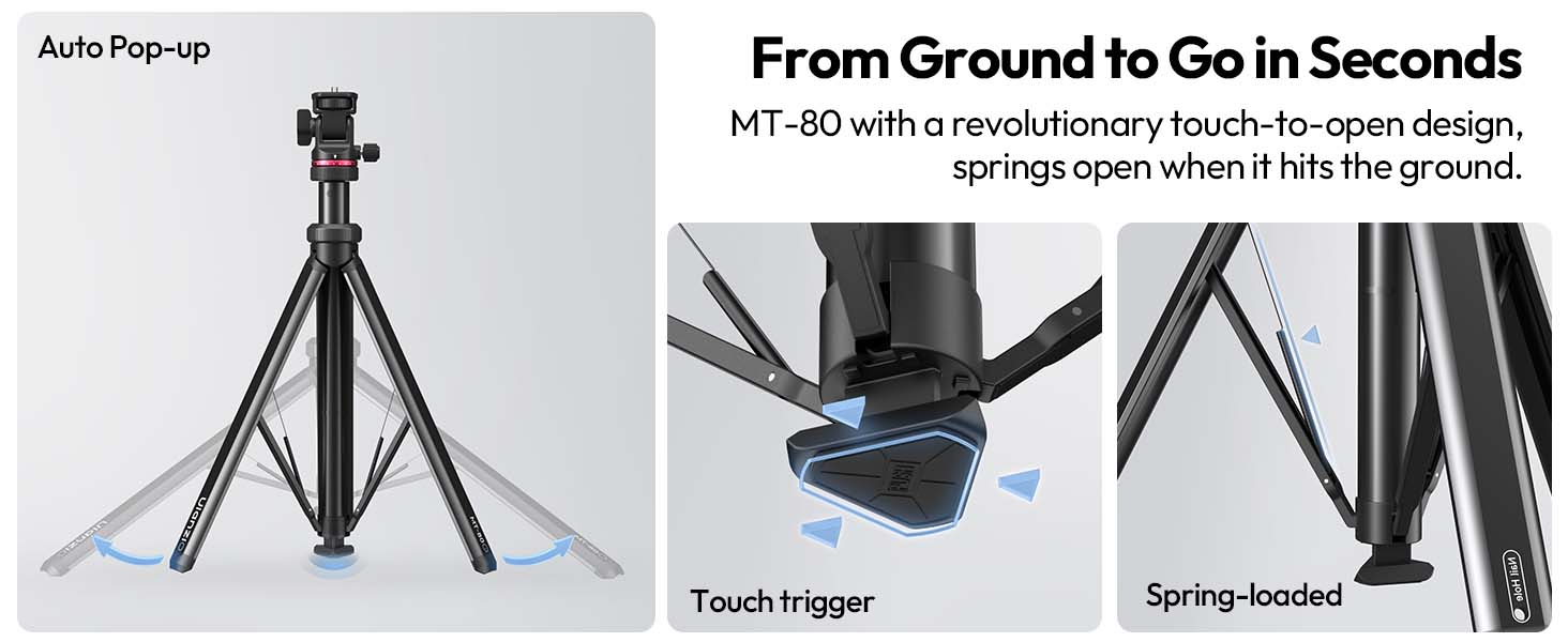 ULANZI MT-80 7FT Aluminum Tripod Stand Auto Pop-Up 360 Ball Head DSLR