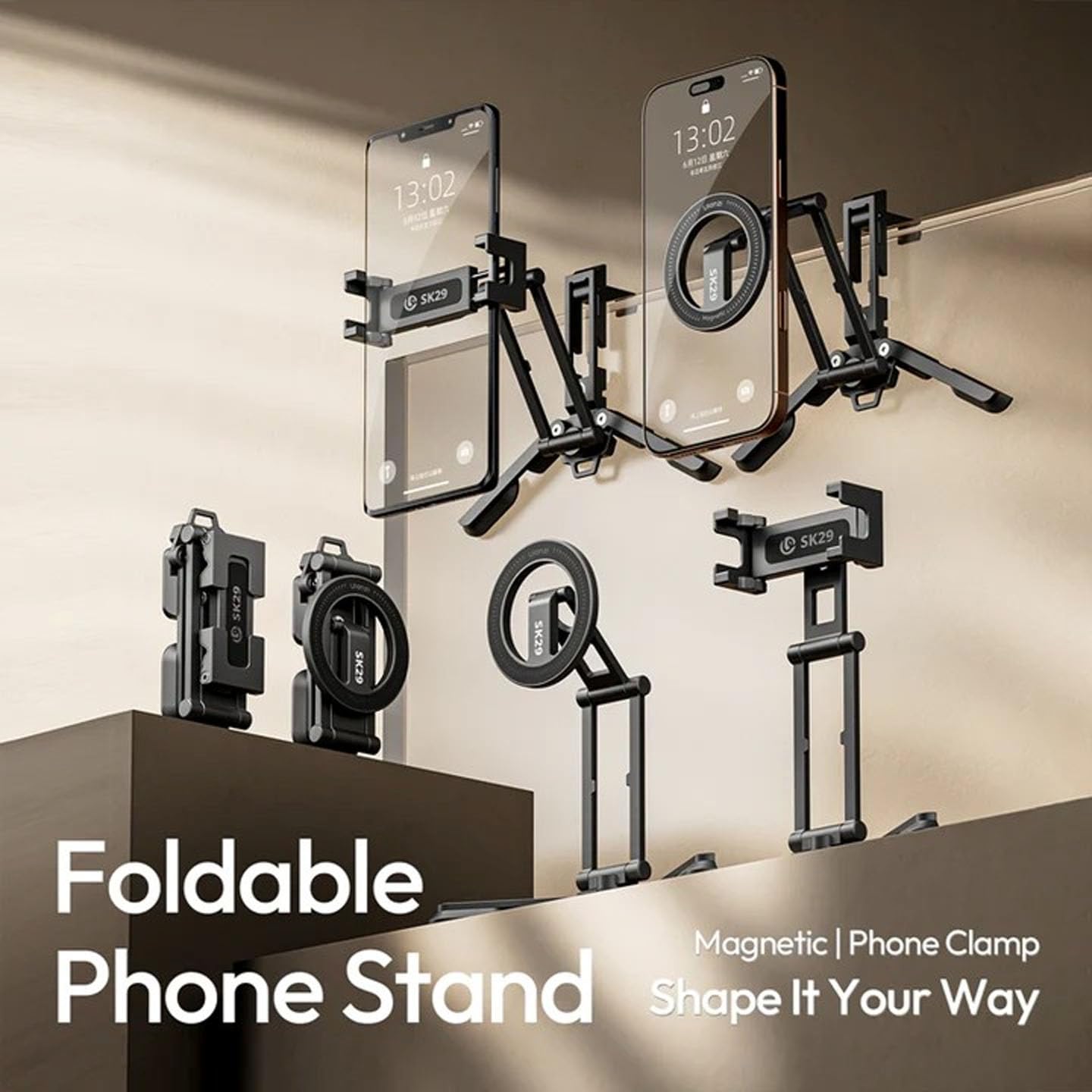 ULANZI SK29 5-in-1 Phone Holder & Mini Tripod, Alum Clamp, Adj Angle, 1/4" Mount
