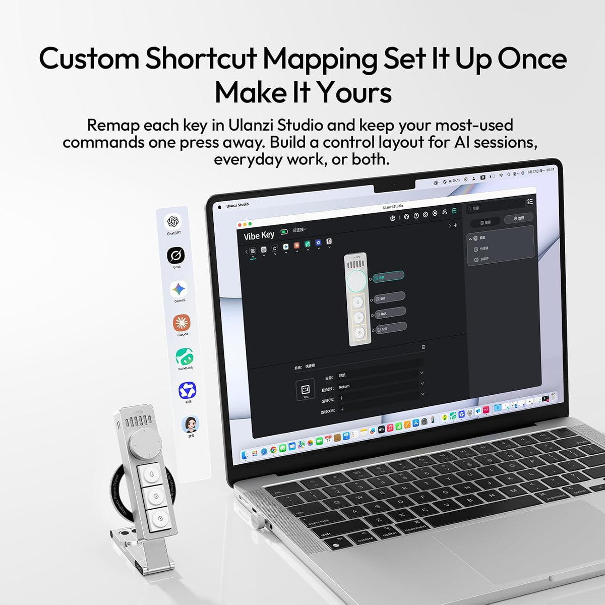 AU05 Wireless AI Keyboard with Microphone | 3 Buttons & 1 Dial | One-Touch Voice Dictation