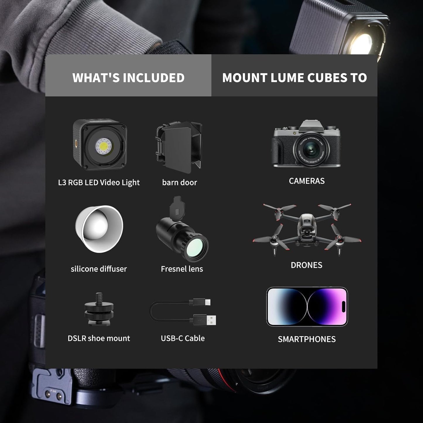 ULANZI L3 RGB LED Video Light 2700K-7000K Mini COB Magnetic w/Barndoor Fresnel