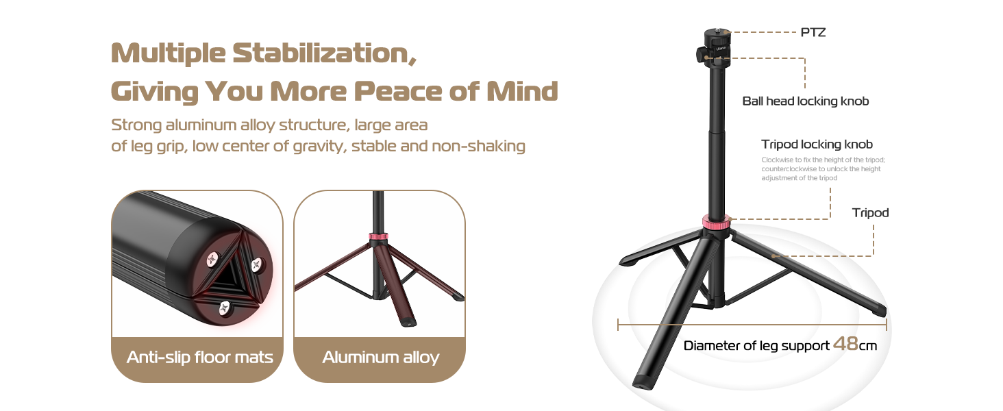 Ulanzi MT-79 Extendable Aluminum Tripod, 81" Adjustable Stand, 360Â° Head