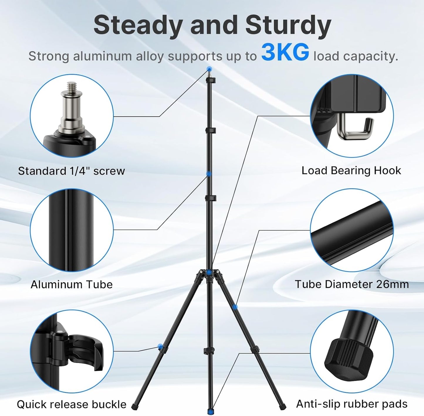 ULANZI TT43 6.23ft Extendable Light Stand, Aluminum Tripod for Studio