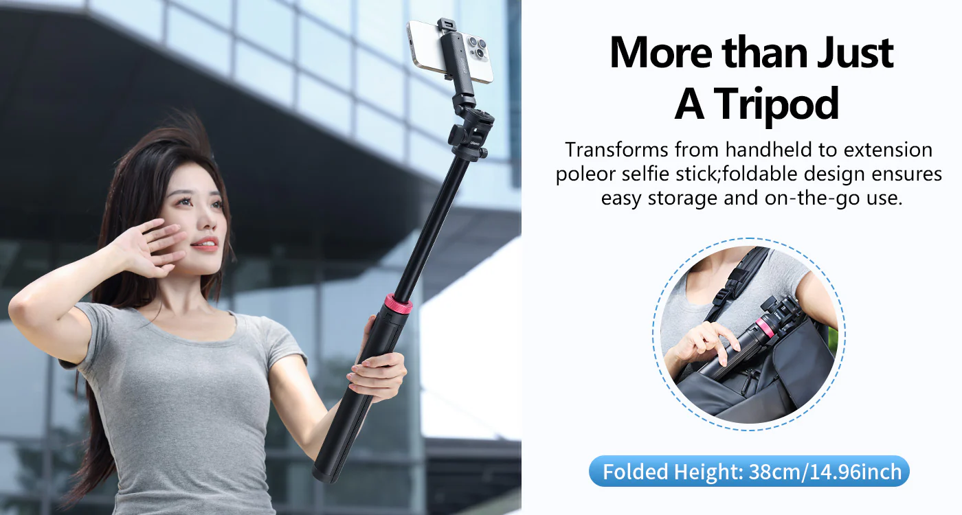 ULANZI MT-78 72.83" Extendable Phone Tripod, Metal Selfie Stick Stand with 360Â° Head