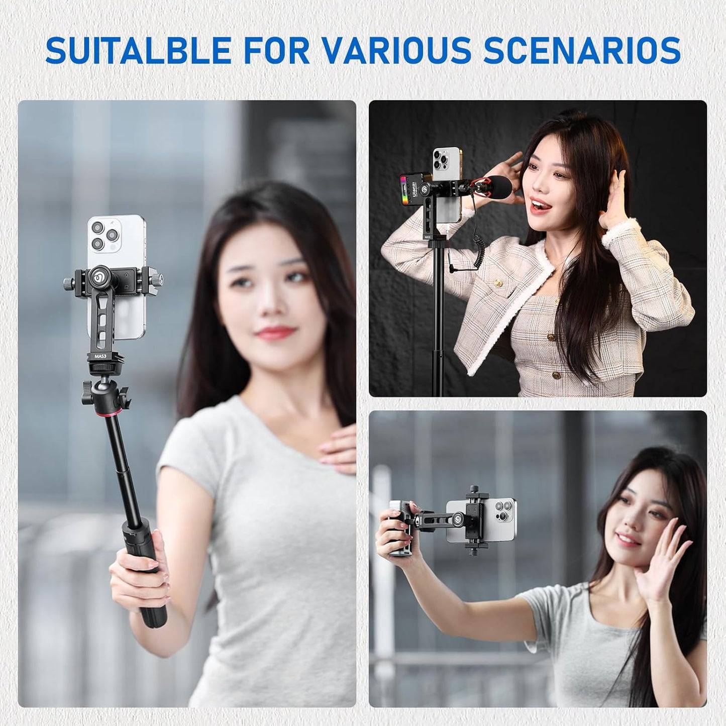Ulanzi MA53 Phone Tripod Adapter, Arca/UKA, 2 Cold Shoe, 360Â° Metal Mount