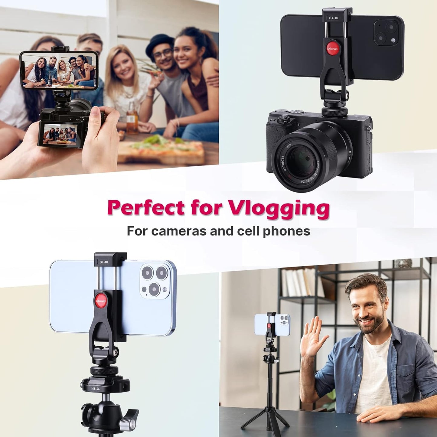 ULANZI ST-10 Metal Phone Tripod Mount, 360¬∞ Universal Clamp, 2 Cold Shoes