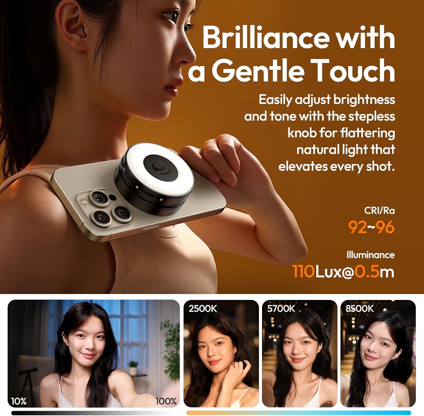 ULANZI LM23 Magnetic 360Â° Selfie Ring Light w/Mirror for iPhone MagSafe Black