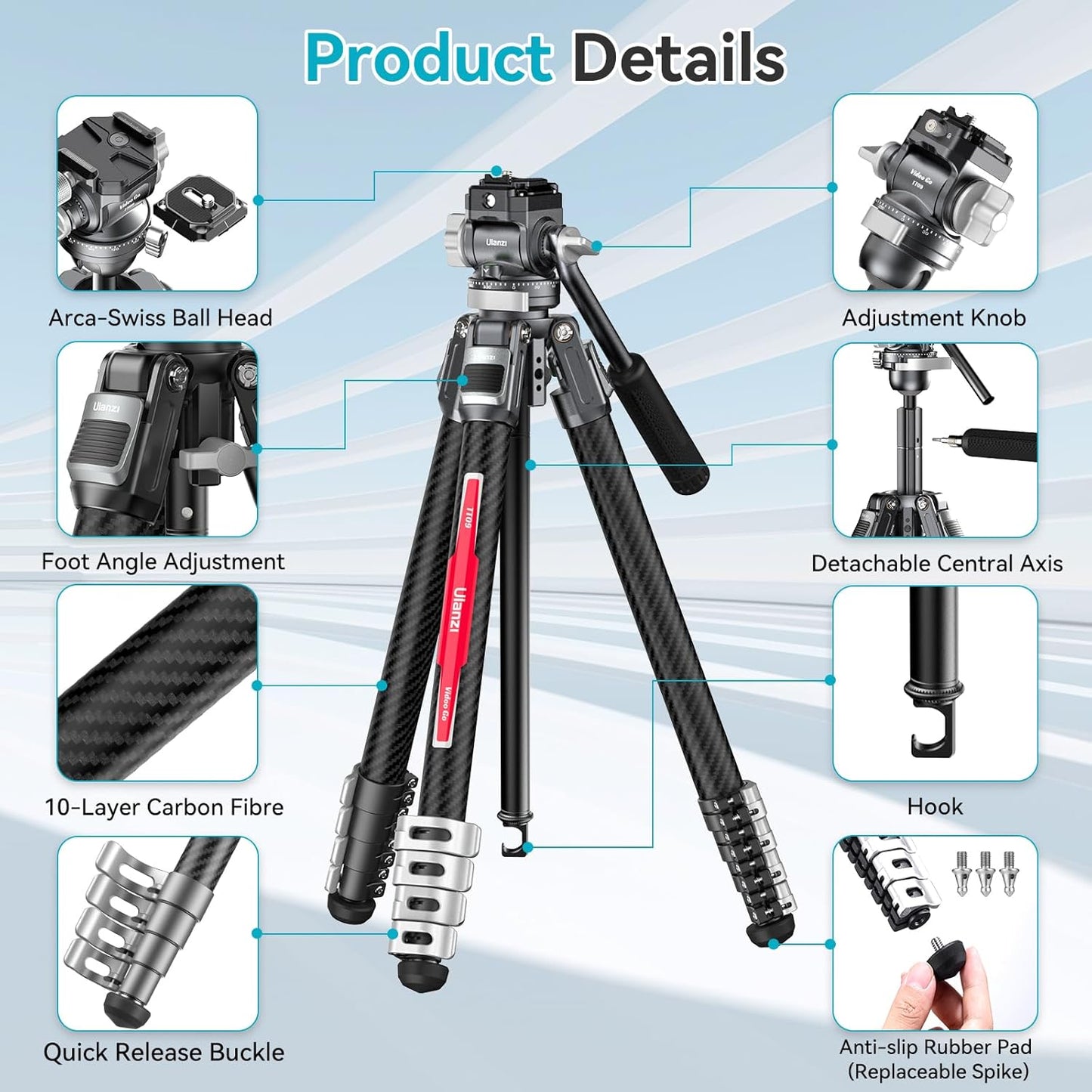 Ulanzi TT09 VideoGo 55.91" Carbon Fiber Tripod w/ Arca QR, 360Â° Ballhead & Handle