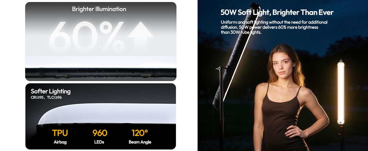 Ulanzi UA50 50W Inflatable LED Air Pillar Light 2700K-6500K CRI 95+ 850mm PD65W