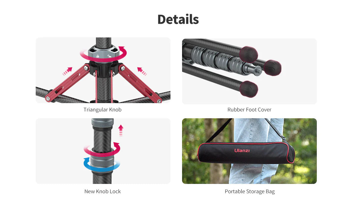 ULANZI MT-49 Carbon Fiber Light Stand, 194cm Tripod for Flash/Camera/Phone