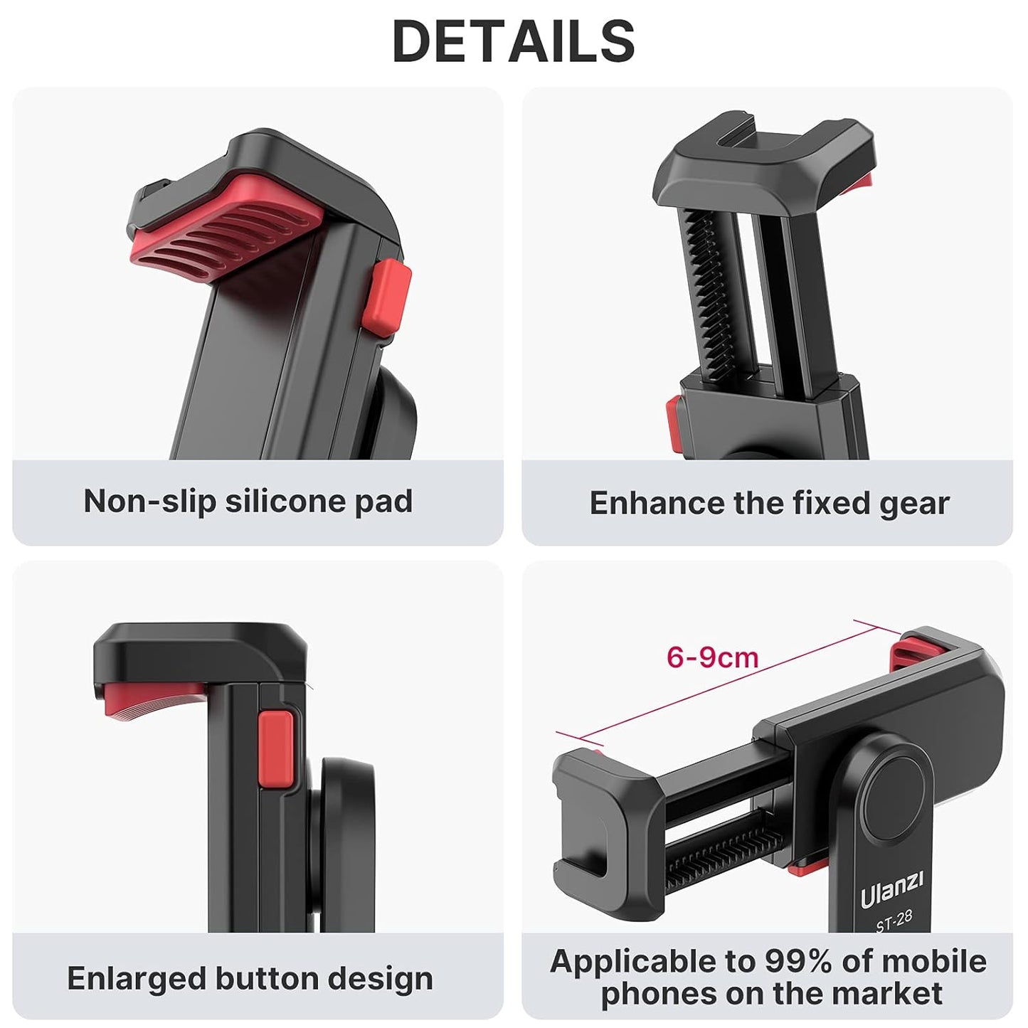 Uanzi ST-06S Universal Smartphone Mount with 2 Cold Shoes, 360Â° Rotation, Adjustable Clip