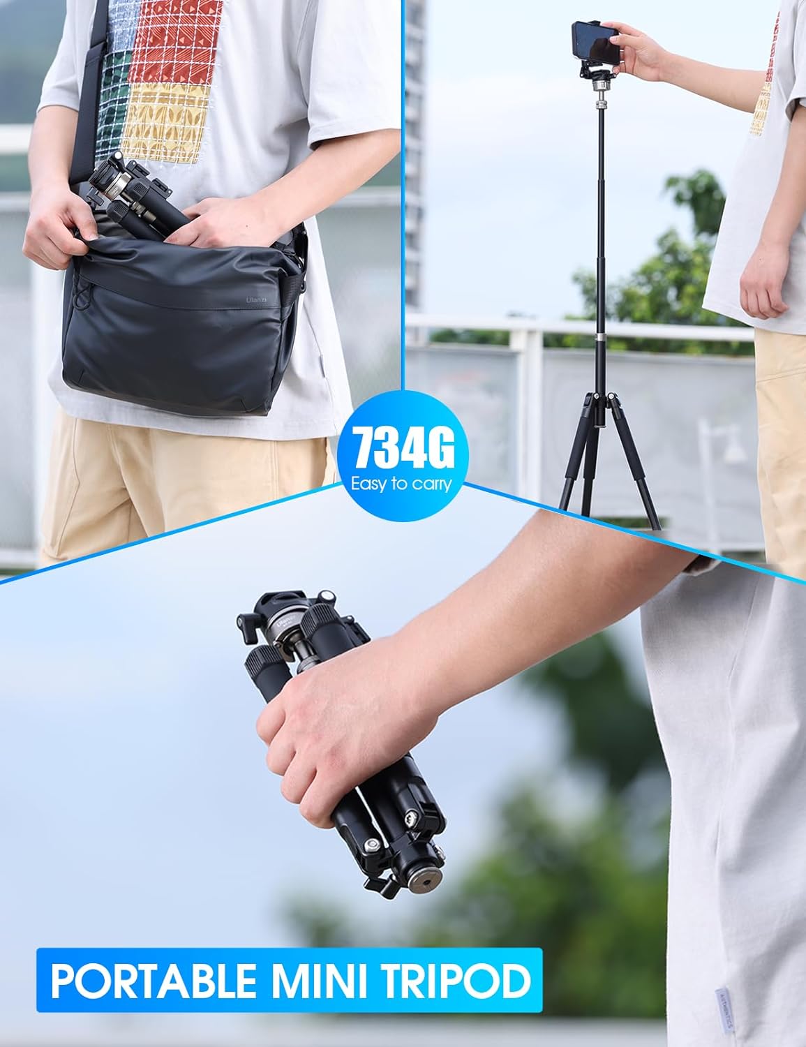 ULANZI MT-63 57" Foldable Tripod, 2-in-1 Clip, 5KG Load, Ball Head