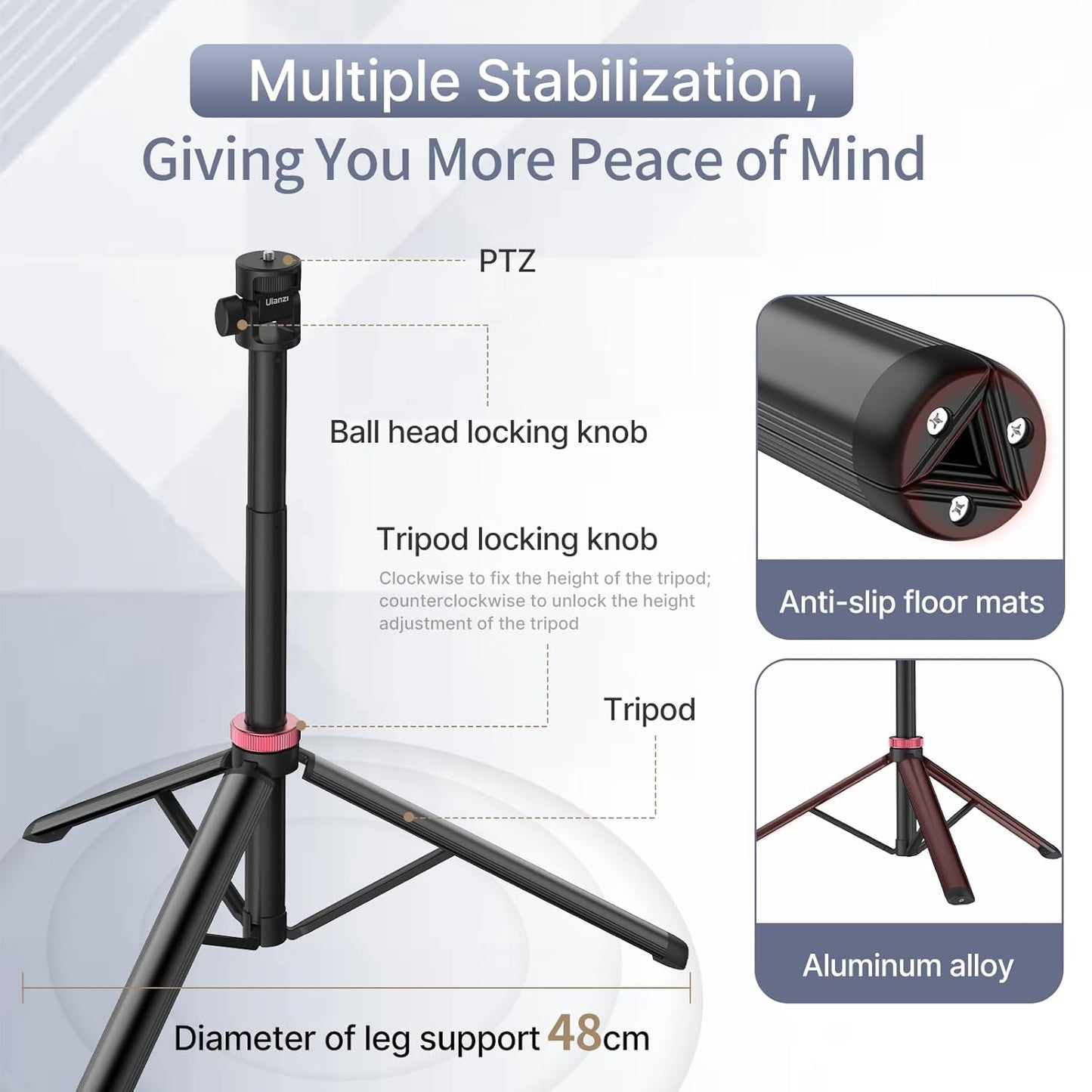 Ulanzi MT-79 Extendable Aluminum Tripod, 81" Adjustable Stand, 360Â° Head