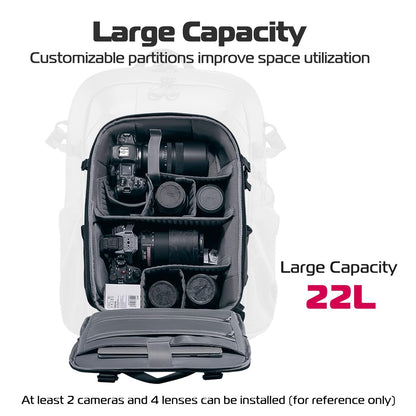BP09 Waterproof Camera Backpack, Anti-Theft, 22L, for DSLR, Laptop, Black